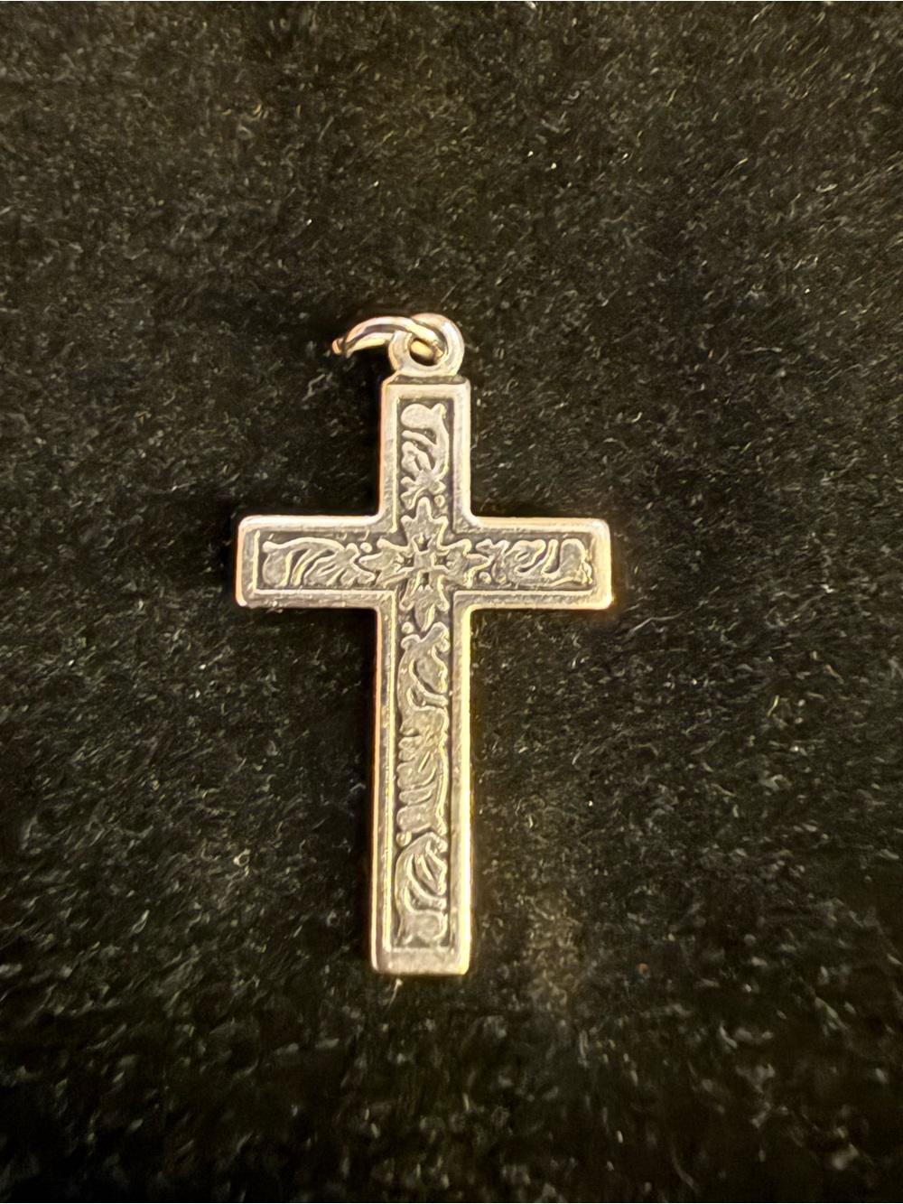 Intricate Silver-Tone Engraved Cross Pendant Necklace